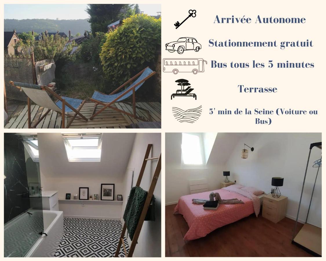 Le Nid Normand Avec Terrasse - Stationnement Facile Et Gratuit - 5 Min Seine Apartment Deville-les-Rouen Exterior photo